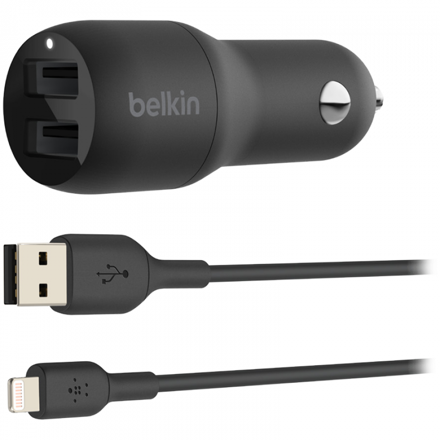 BELKIN Dual USB-A Car Charger w/ 1M PVC A-LTG