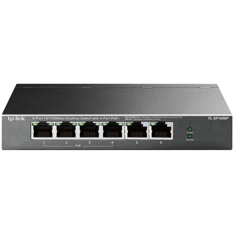 4-port 10/100Mbps Unmanaged PoE+ Switch with 2