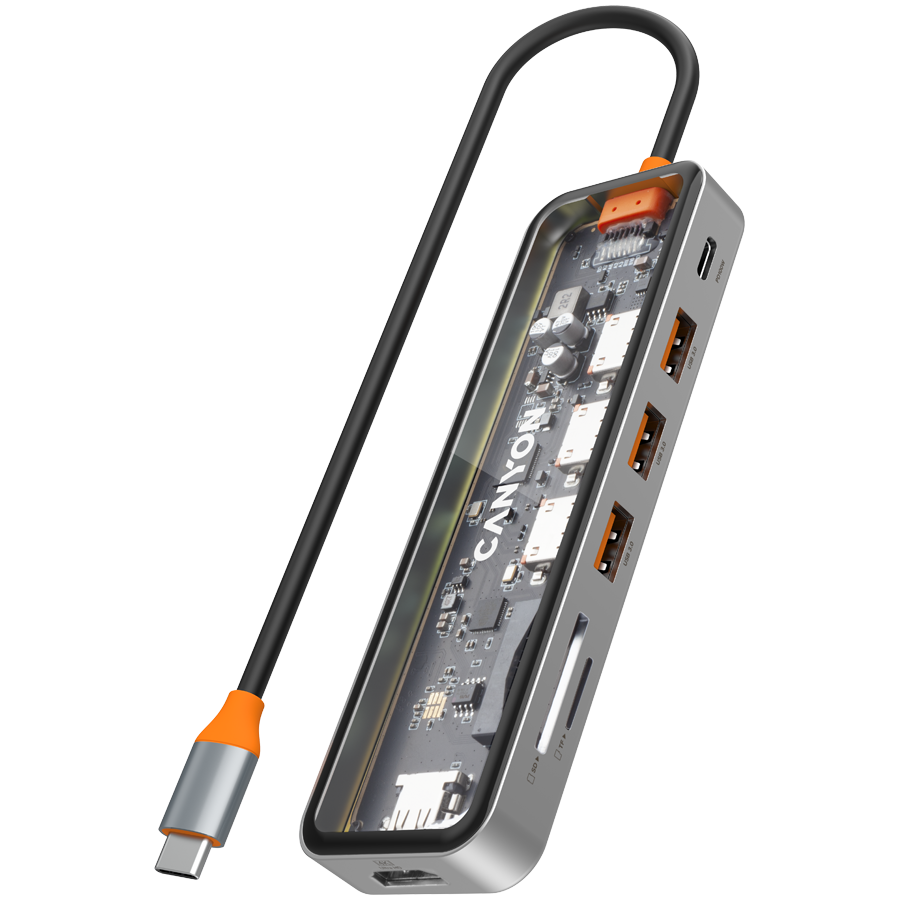 CANYON hub DS-13 7in1 4k USB-C Transparent Space