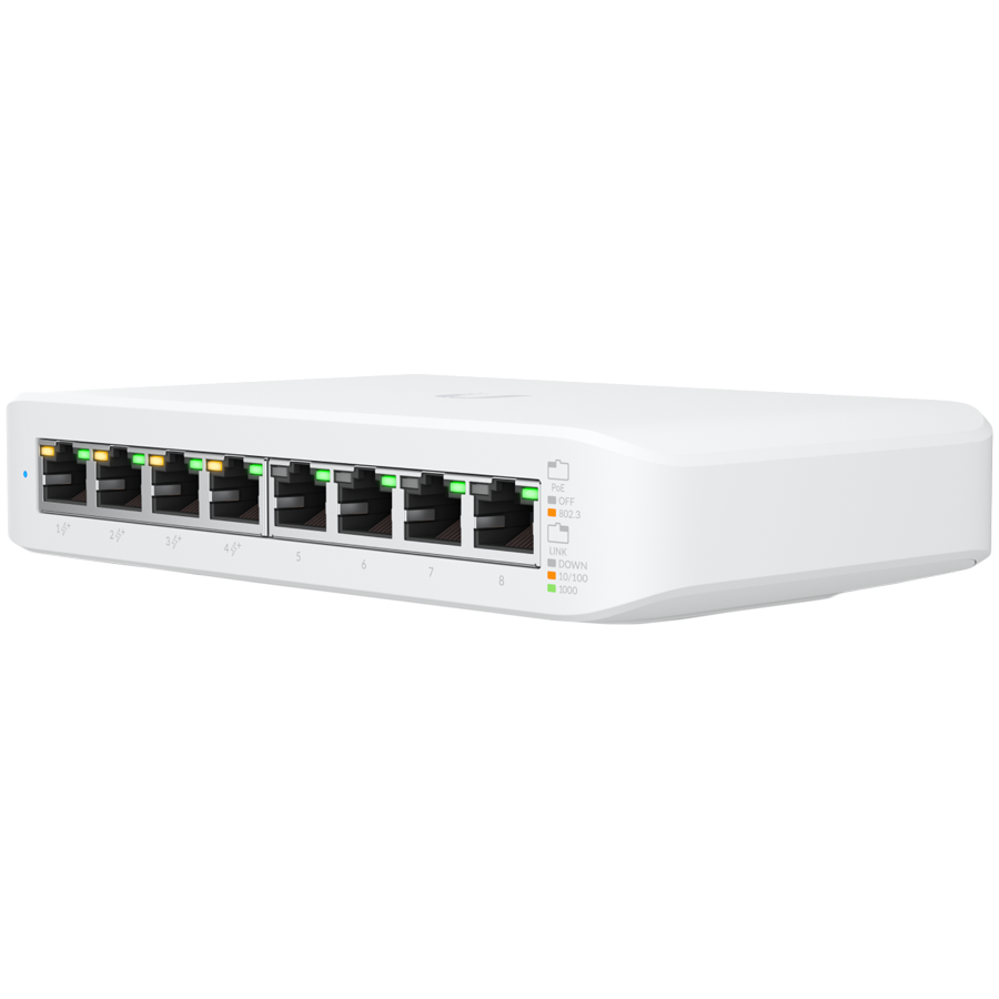 UBIQUITI Lite 8 PoE; (4) GbE PoE+, (4) GbE ports;